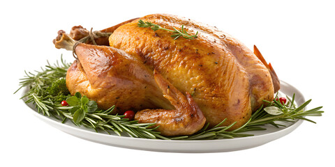 Savory roasted whole chicken with fresh herbs and cranberries, perfect for festive holiday feasts.