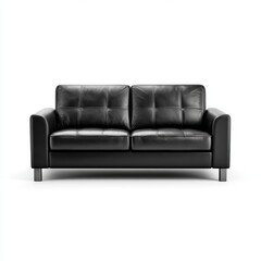 Fototapeta premium Elegant black leather sofa, modern design with metallic legs