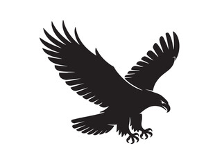 Fototapeta premium Black silhouette of an eagle with wings spread descending bird white