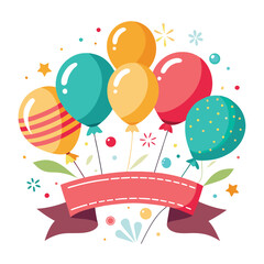 Celebration banner with gold confetti and balloons 