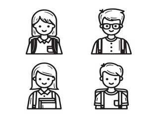 Cheerful student activity icons in clean vector style