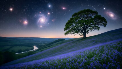 Tree with clear milky way background