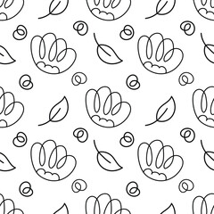 Doodle abstract flower or floral leaf hand drawn with black line seamless pattern background for wrapping, wallpaper and illustration