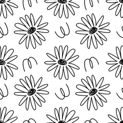 Doodle abstract flower or floral hand drawn with black line seamless pattern background for wrapping, wallpaper and illustration