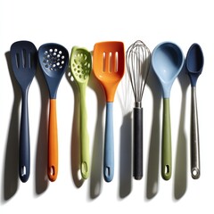 A collection of vibrant and modern kitchen utensils, essential for any culinary enthusiast