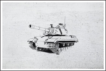 Steel Beast on Tracks,
Modern Battle Tank Illustration,
War Machine in Ink,
Armored Power Unleashed,