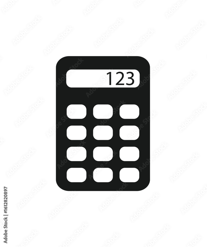 Poster simple black calculator icon displaying the number 123 on its screen.