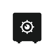 A simple black safe with a combination dial, isolated on a white background.