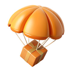 Orange parachute delivering a gift box