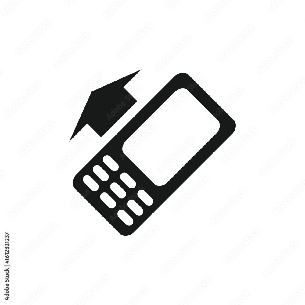 Poster simple graphic of a cell phone with an upward pointing arrow, representing an action.