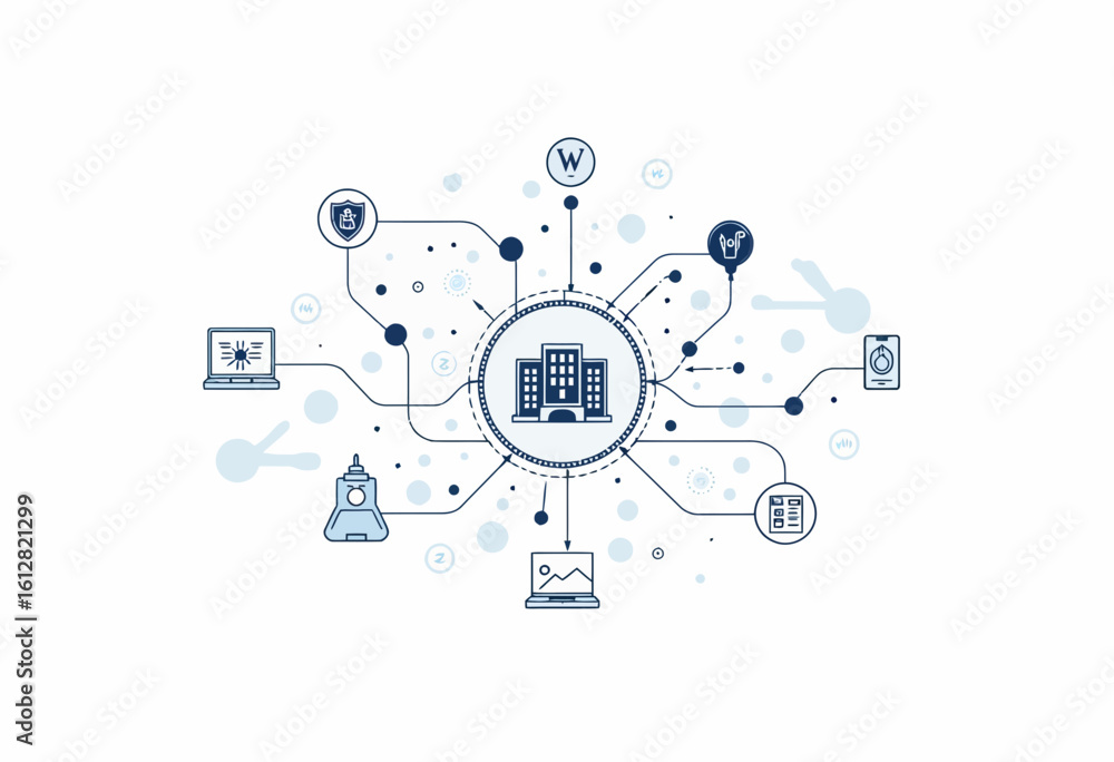 Poster digital network connections and icons illustrating technology concepts