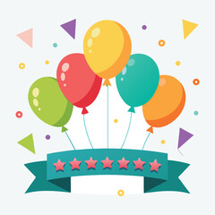 Celebration banner with gold confetti and balloons 