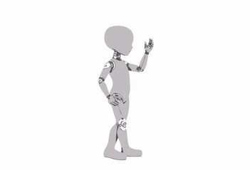 Robotic humanoid figure waving hand in minimalist design  