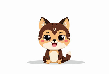 Obraz premium Cute cartoon wolf character with large eyes sitting happily 