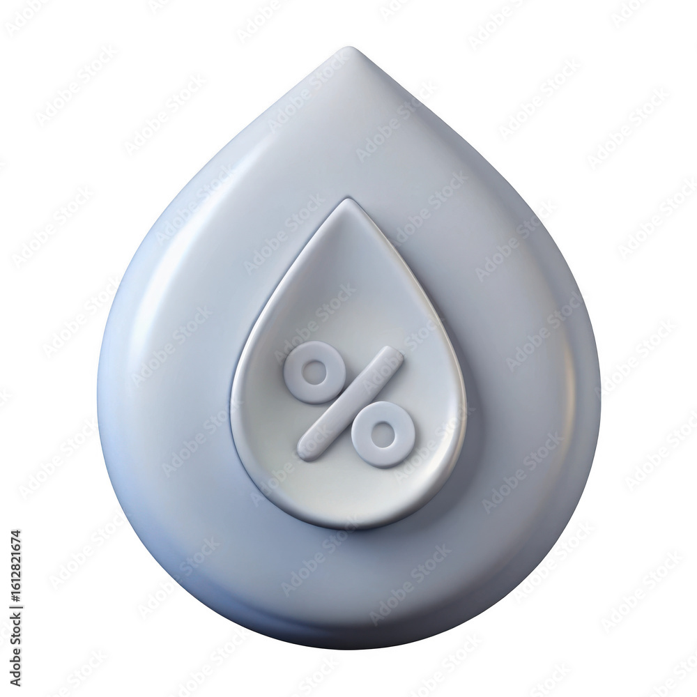 Poster 3d rendered teardrop icon with percentage symbol isolated on transparent background