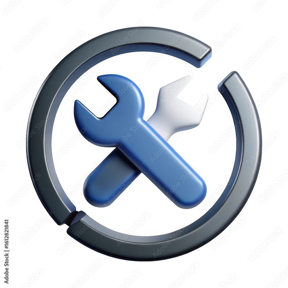 Poster 3d rendered wrench icon in a circular frame isolated on transparent background