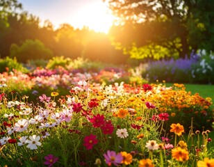 Obraz premium Colorful flower garden in sunlight