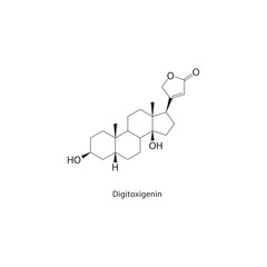 Digitoxin skeletal structure. Cardiac Glycoside compound schematic illustration. Simple diagram, chemical formula.
