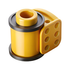 Yellow and black cylindrical mechanical component with a perforated attachment
