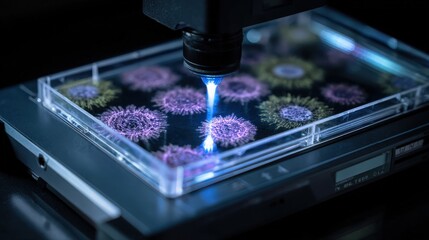 Multi-sample lab plate under AI laser for multi-pathogen detection