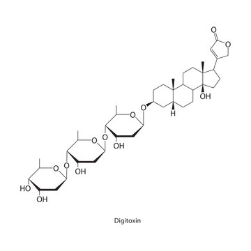 Digitoxose skeletal structure. Deoxy Sugar compound schematic illustration. Simple diagram, chemical formula.