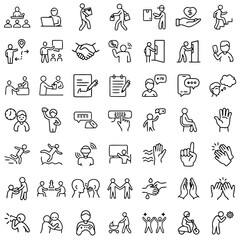 Person icons representing work, discussions, delivery, and teamwork in a clean and modern style
