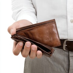 A person holding an empty wallet, a symbol of financial struggles. This photo captures the essence of economic hardship or budgetary constraints
