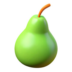 Bright green pear with orange stem on black background