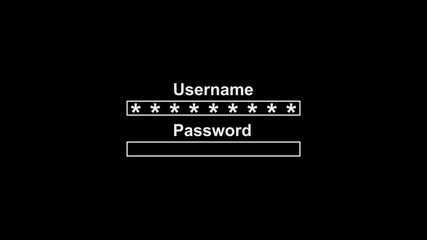 User-name and password fields animation on black background. Web Access Password Background motion graphics. process of entering username and password 4k video footage. - Powered by Adobe