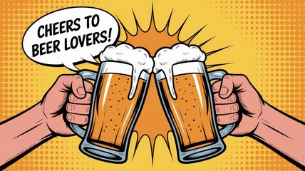 Cheers to beer lovers with a retro comic illustration celebrating friendship and fun. National Beer Lovers Day