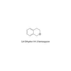 3,4-Dihydro-2H-1-benzopyran skeletal structure. Chromane compound schematic illustration. Simple diagram, chemical formula. © Basstock