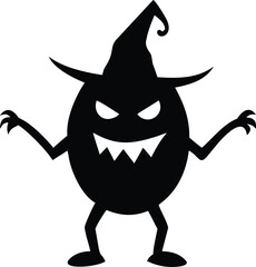 Frightening Black Witch Hat Monster Silhouette  Spooky Halloween Creature Vector