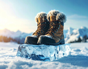 얼음 위에 털부츠