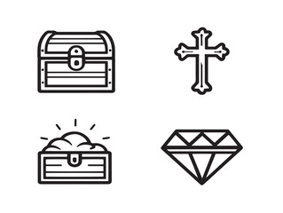 Buried treasure map and chest icons in line style