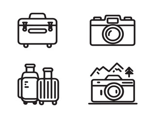 Adventure and travel icon illustrations in outline vector
