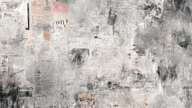 Artistic newspaper cutout background with vintage paper texture. Aged newspaper paper texture with grunge and worn print elements. 