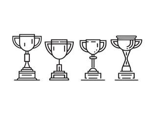 Winning trophy icon set with clean outline detail