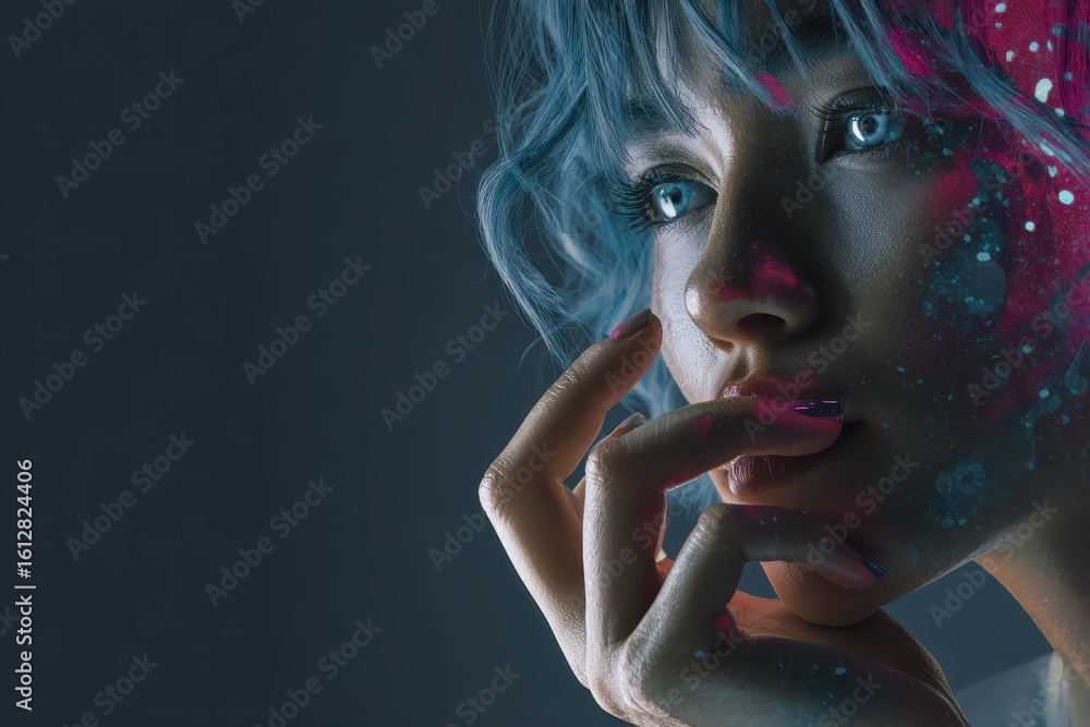 Aufkleber captivating generative ai artwork showcasing a woman with expressive eyes and abstract colors in a s