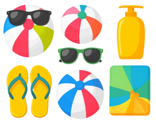 PNG Beach Fun Summer Vacation Essentials Set with Sunscreen, Sunglasses, Flip-Flops
