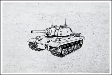 Steel Beast on Tracks,
Modern Battle Tank Illustration,
War Machine in Ink,
Armored Power Unleashed,