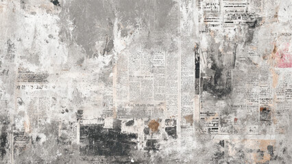 Vintage newspaper collage texture with rough aged paper design. Grunge newspaper texture with old print and monochrome collage style. 