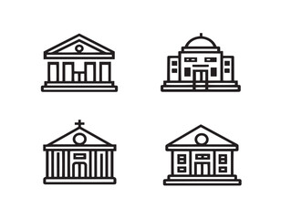 Academic university building icons in elegant vector style