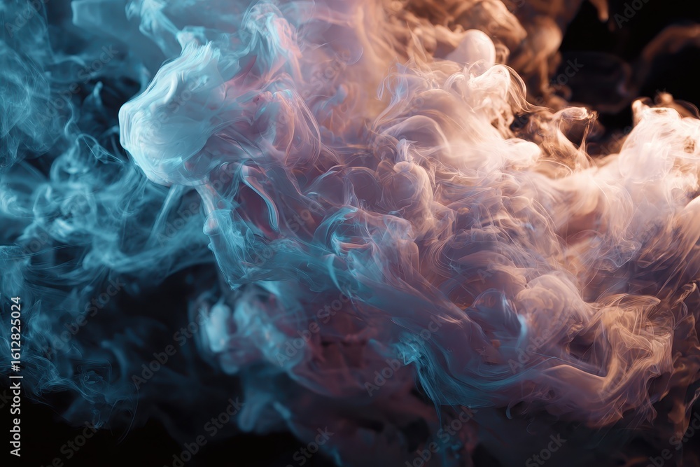 Poster colorful abstract smoke swirling against a black background creates a captivating visual display of 