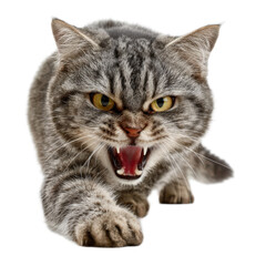 Obraz premium Cat with its mouth open and teeth bared, looking angry and ready to attack