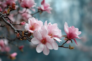 Obraz premium Spring brings vibrant pink flowers blooming on tree branches in a tranquil park setting during a sunny afternoon