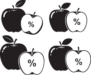 Four apples with percentage signs silhouette