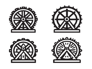 Decorative watermill icon collection in outlined vector format
