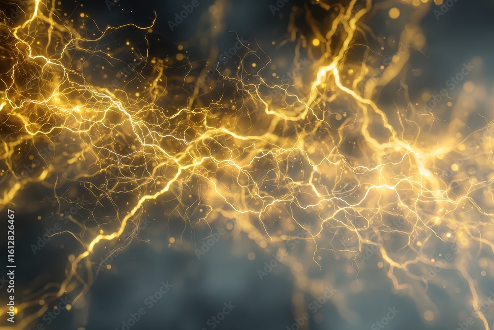 Poster dynamic abstract yellow lightning sparks create a vibrant electric atmosphere in a digital fantasy s