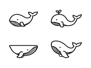Whale icon set in smooth 2D vector drawing