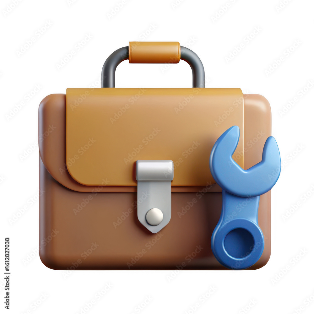Poster 3d rendered tool kit briefcase icon isolated on transparent background